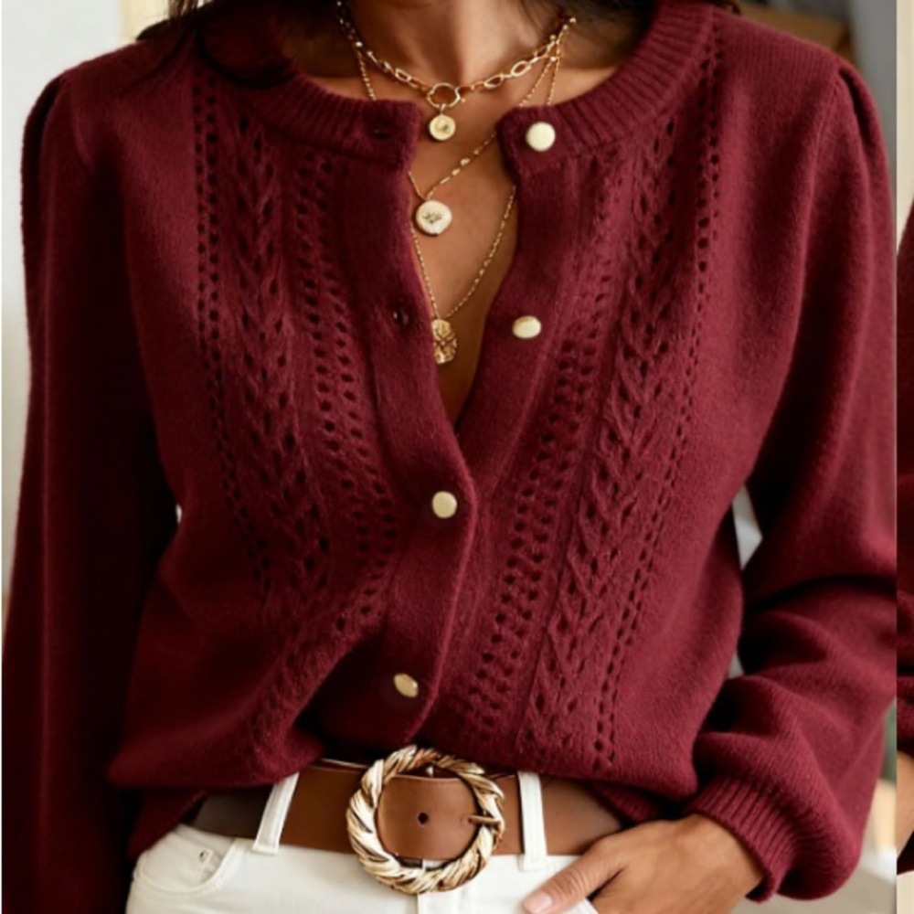 NWT RIHOAS Red Round Neck Hip Knit Cardigan